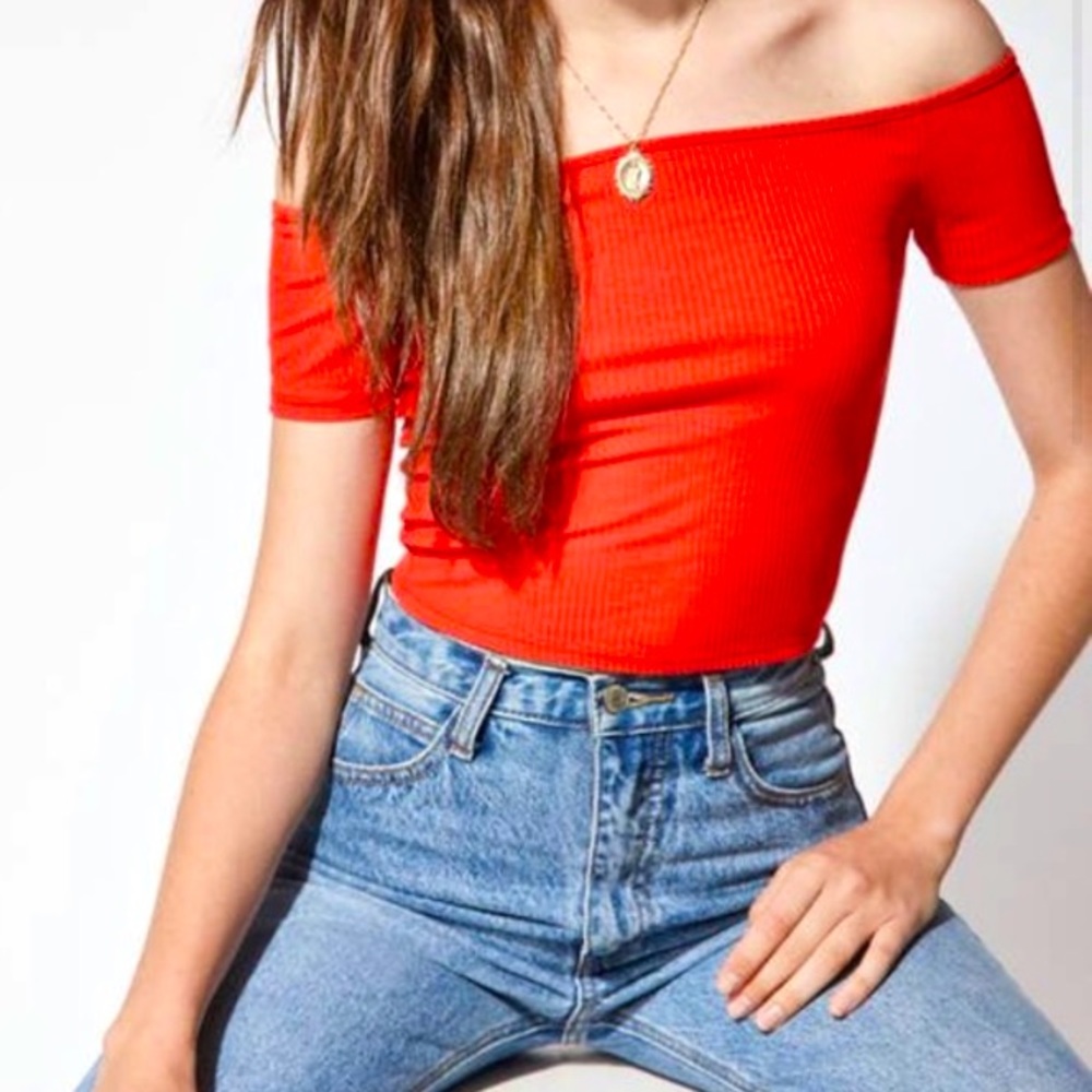Pacsun Off The Shoulder Ribbed Red Crop Top